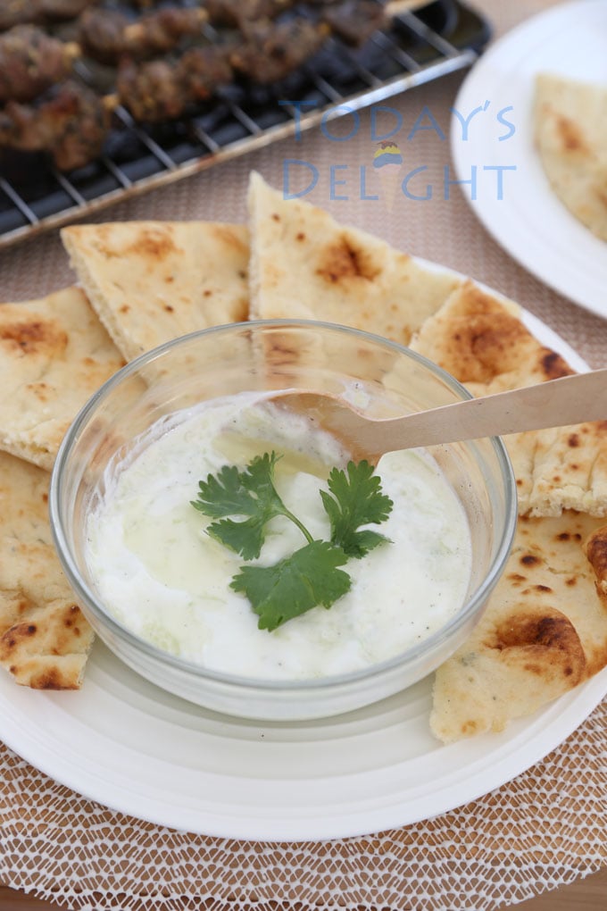 tzatziki sauce, pita bread & Greek souvlaki