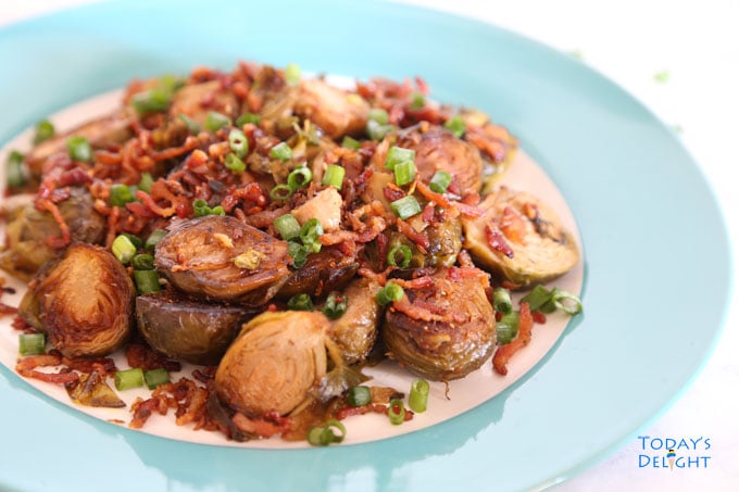 Pan Roasted Brussel Sprouts with Garlic and Bacon
