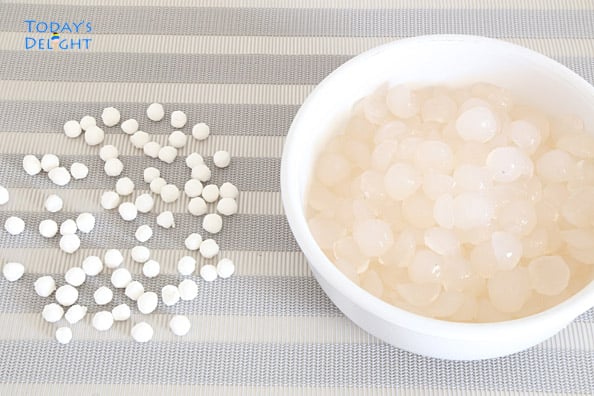 Uncook and cooked sago