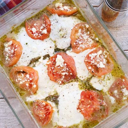 Baked Chicken Pesto with Tomato Mozzarella & Feta Cheese is Today's Delight