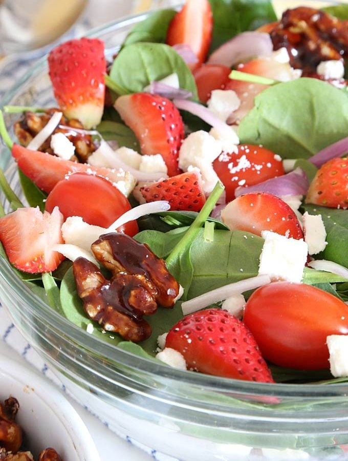 Strawberry Spinach Salad with Candied Walnut & Feta is Today's Delight.