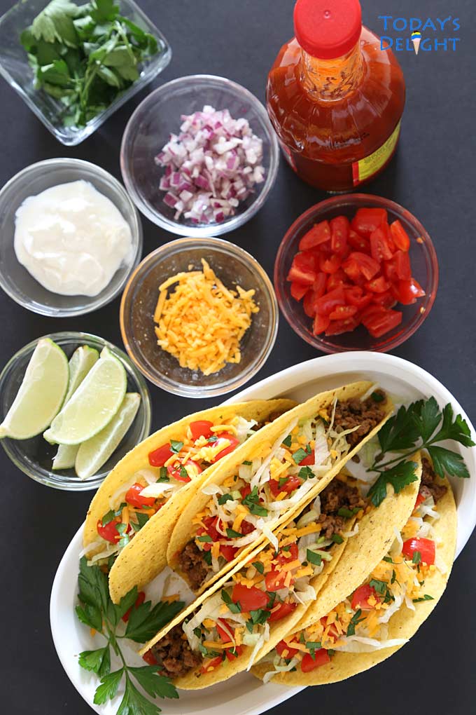Mexican Ground Beef Tacos with more toppings.