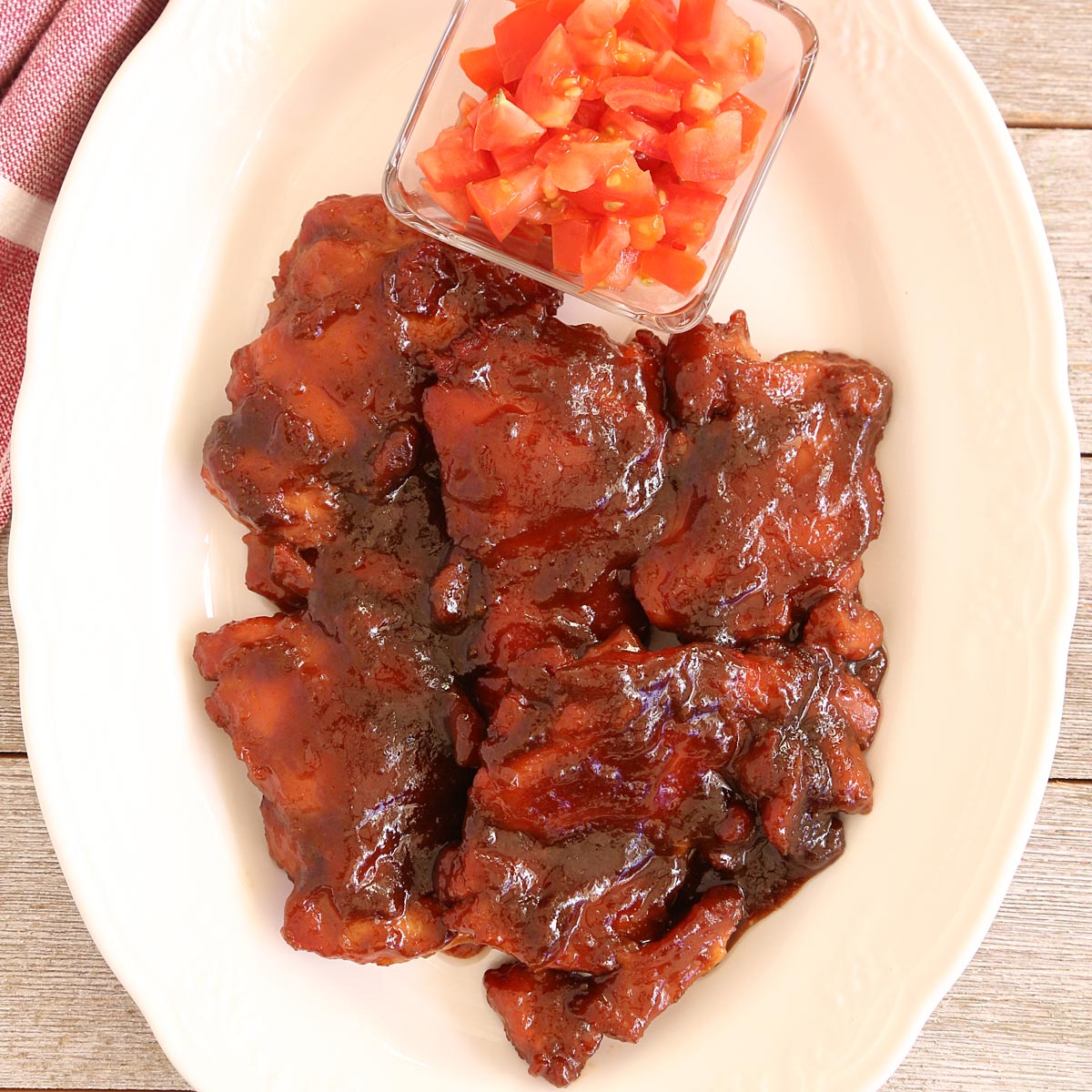 Chicken Tocino, Filipino marinated chicken and cubed tomatoes is Today's Delight.