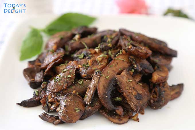 Sauteed Mushrooms in Garlic Butter and Onion as appetizer or side dish.