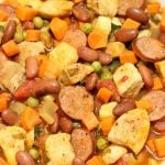 Kielbasa Chicken and Bean Stew in serving platter and Today's Delight.