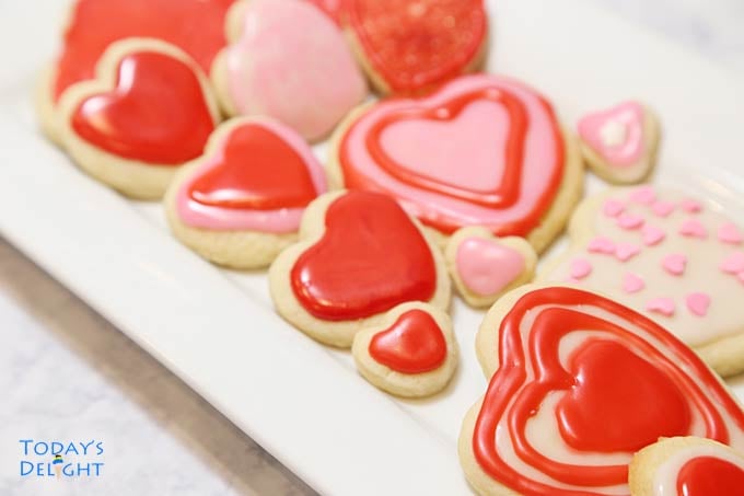 Decorated Valentine Sugar Cookies.