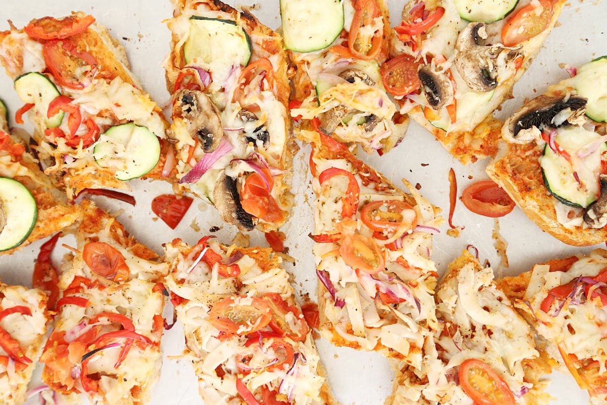 Sliced Veggie French Bread Pizza.