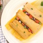 3 unwrap tamales with pico de gallo in between.
